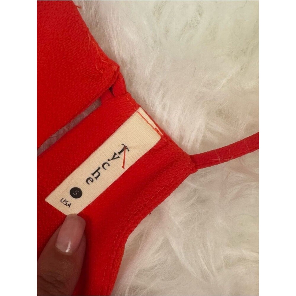 Red Orange Coral Ruffle Romper Small Flowy Layered V-Neck Summer Vacation Outfit - Picture 6 of 12